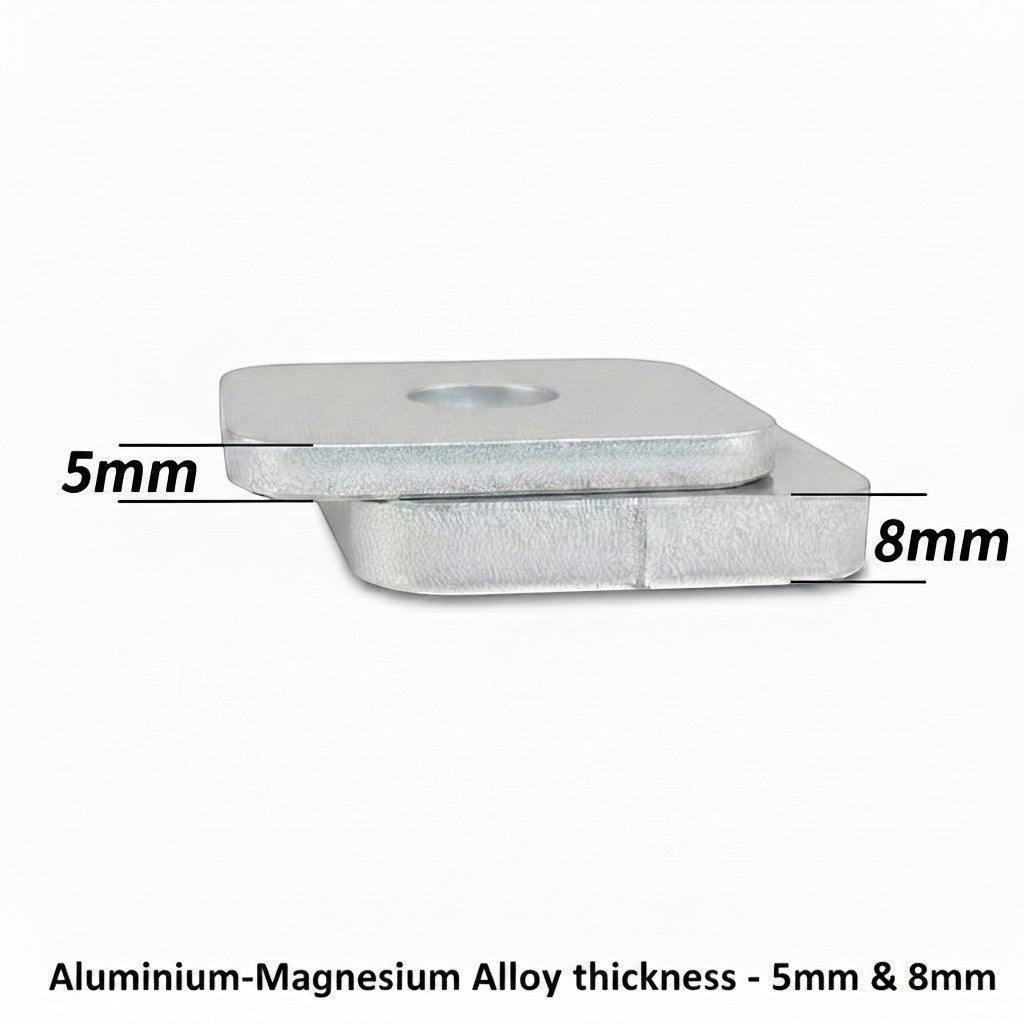 Ninja Cruiser LC200 skid plate made of aluminium-magnesium alloy, showing 5mm and 8mm thickness options.