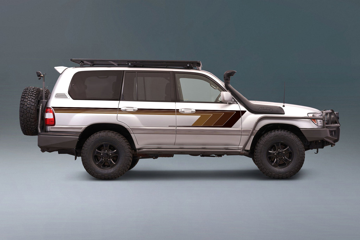 Digital illustration of a Toyota Land Cruiser LC100 with off-road upgrades overland built