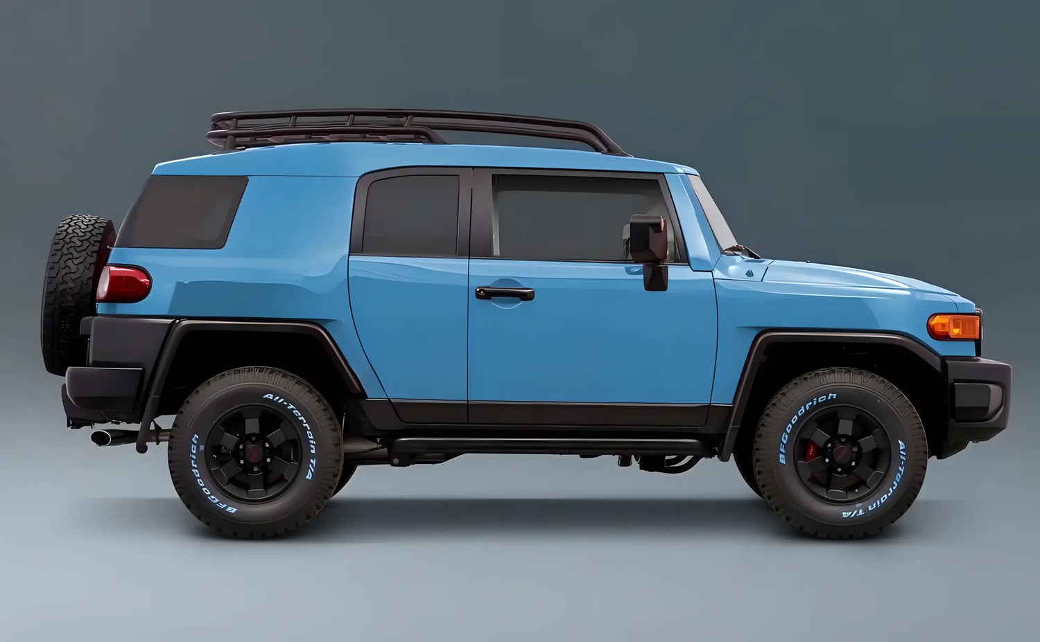 illustration of light blue toyota fj cruiser with grey background