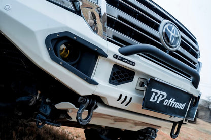 Close-up of a Toyota vehicle with BP Offroad branding on the white bumper