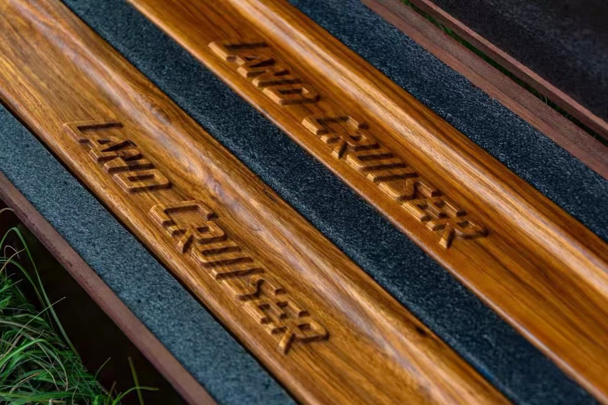 Closed up LC70 Series Luxury Wood Door Armrest Set in Premium Box - Both natural wood armrests packaged in a protective, hinged wooden box with foam inserts, emphasizing the luxury presentation