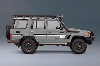 digital Gray off-road vehicle Land Cruiser 76 with roof rack on a gray background and white grey stripe decal body