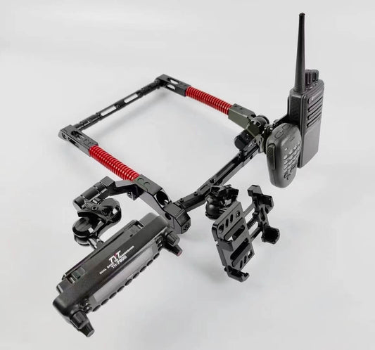 top close up view of a set of complete multiple device mount mechanism with CB radio , walkie-talkie for lx470 lc100