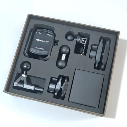 TERRAMYTH Land Cruiser 70 Series Modular Mount Kit - Complete set of durable black phone mount and accessory components in its presentation box, including multiple ball mounts and a phone holder