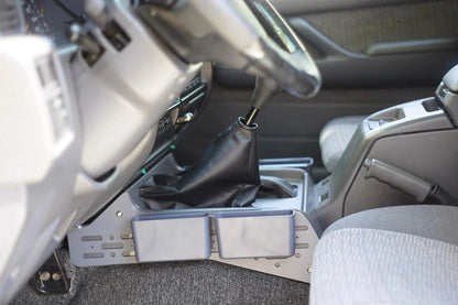 Installed side console organizer with dual storage pockets in Toyota Land Cruiser 80 Series