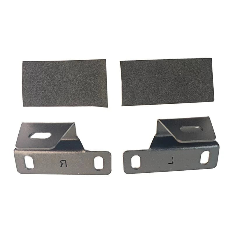 Close-up of Toyota LC100 ditch light bracket with slotted mounting holes and matte black powder coating
