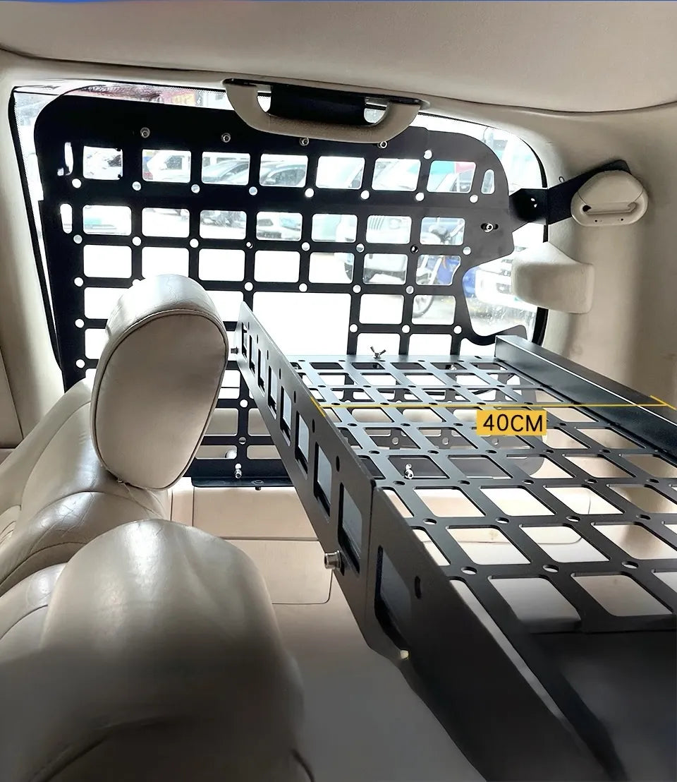 Rear MOLLE cargo panel system mounted on rear sidewall 3rd quater window of Land Cruiser 100 or Lexus LX470 with dimensions