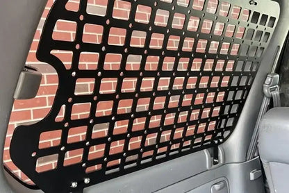 MOLLE cargo panel rack installed on rear sidewall rear quarter panel 3rd window of Land Cruiser 100 or LX470 for modular gear mounting