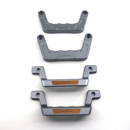 Land Cruiser 70 Series Aluminum Grab Handle Styles - Set of four handles (two pairs, two different designs) in gray, highlighting the different mounting options (A-Pillar vs. Rear Roof Handle).