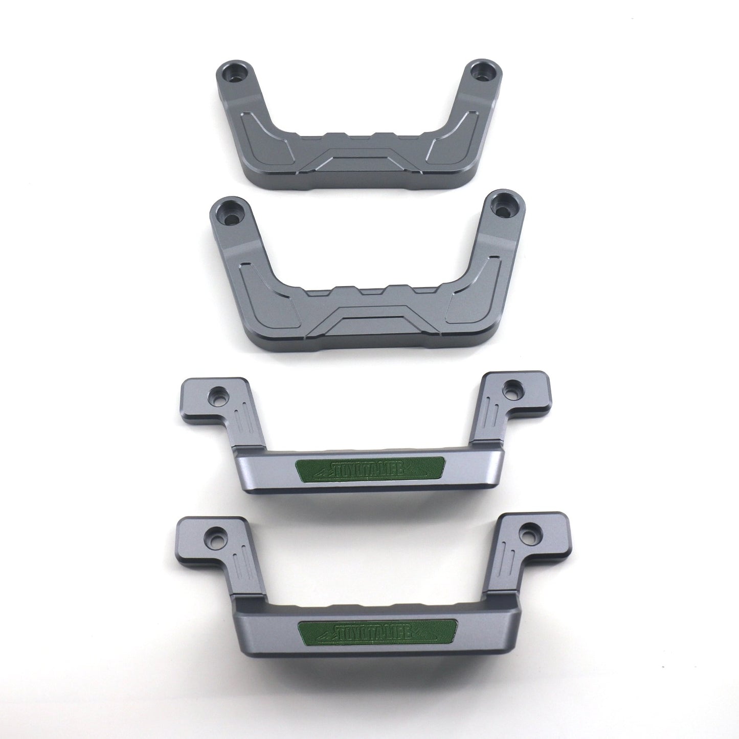 Land Cruiser 70 Series Aluminum Grab Handle Styles - Set of four in gray, highlighting toyotalife logo in green with white background