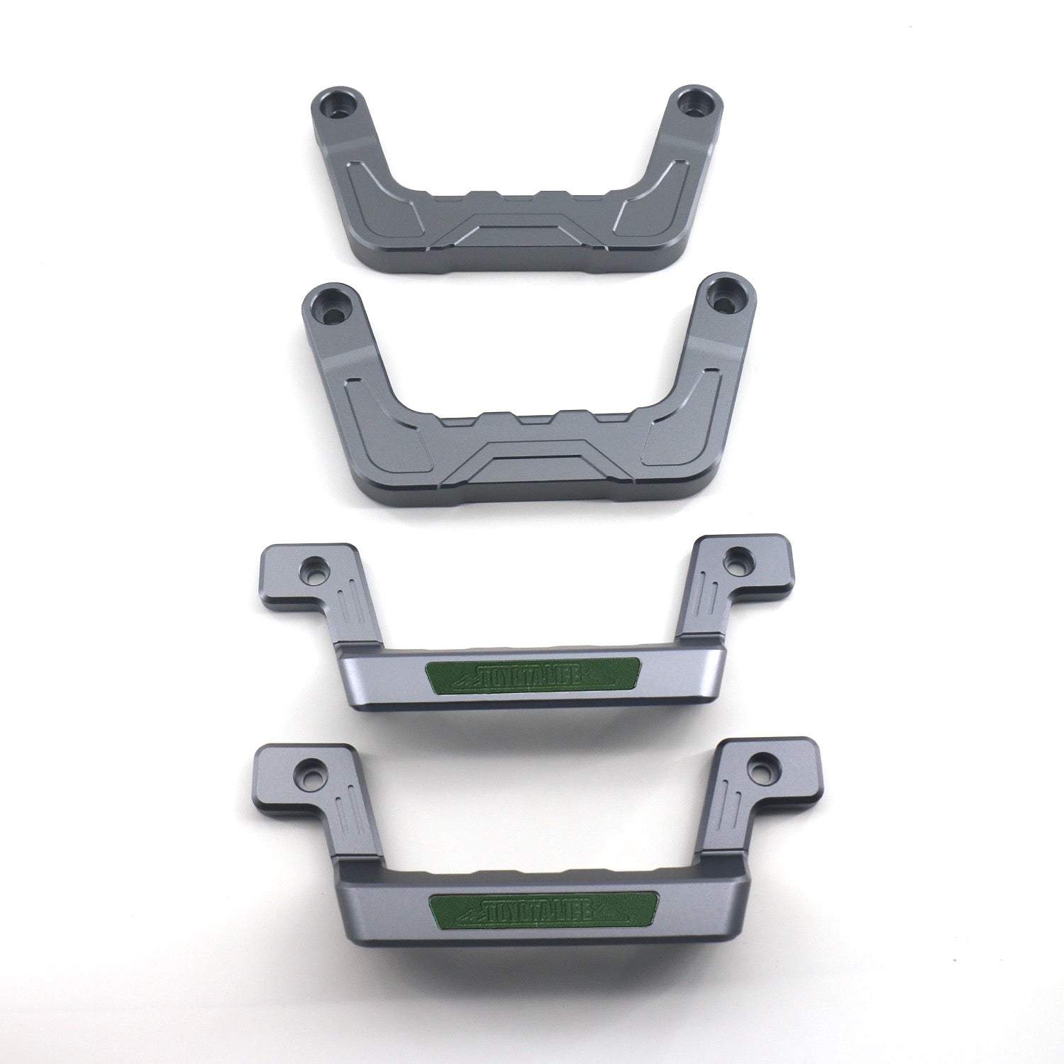 Land Cruiser 70 Series Aluminum Grab Handle Styles - Set of four in gray, highlighting toyotalife logo in green with white background