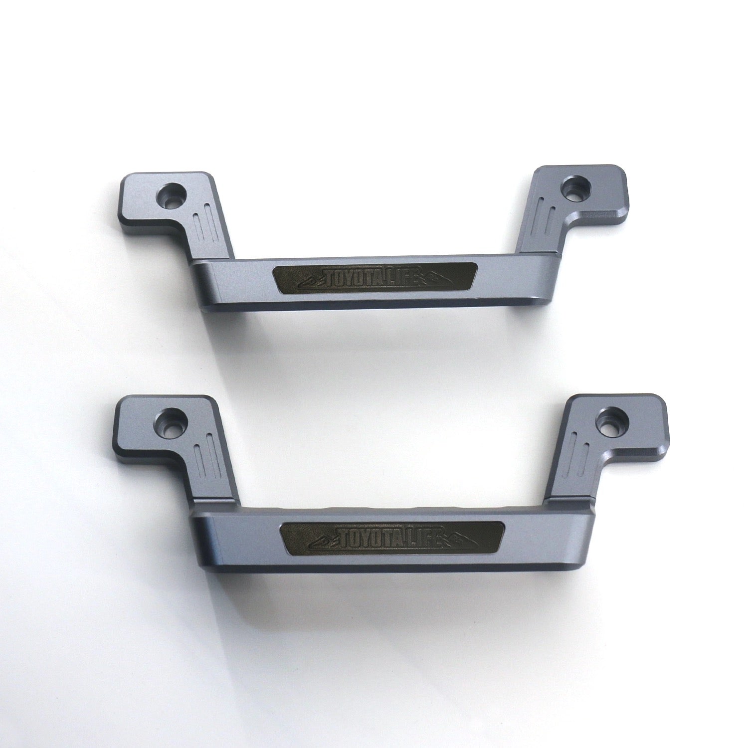 Land Cruiser 70 Series Aluminum Grab Handle Styles - Set of two in gray, highlighting toyotalife logo in black with white background