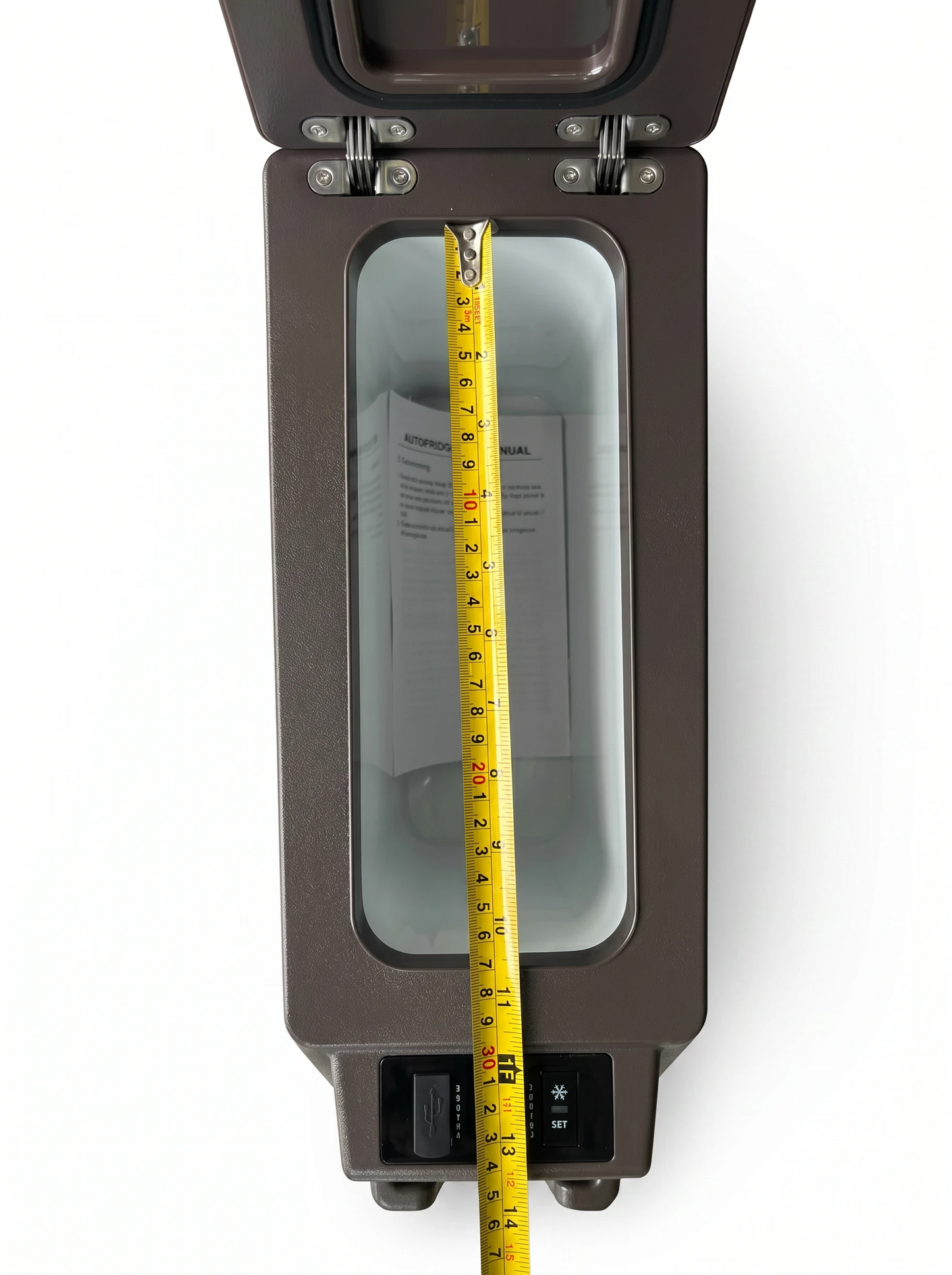 LC71 LC76 centre console fridge interior cavity measurement showing internal depth and width
