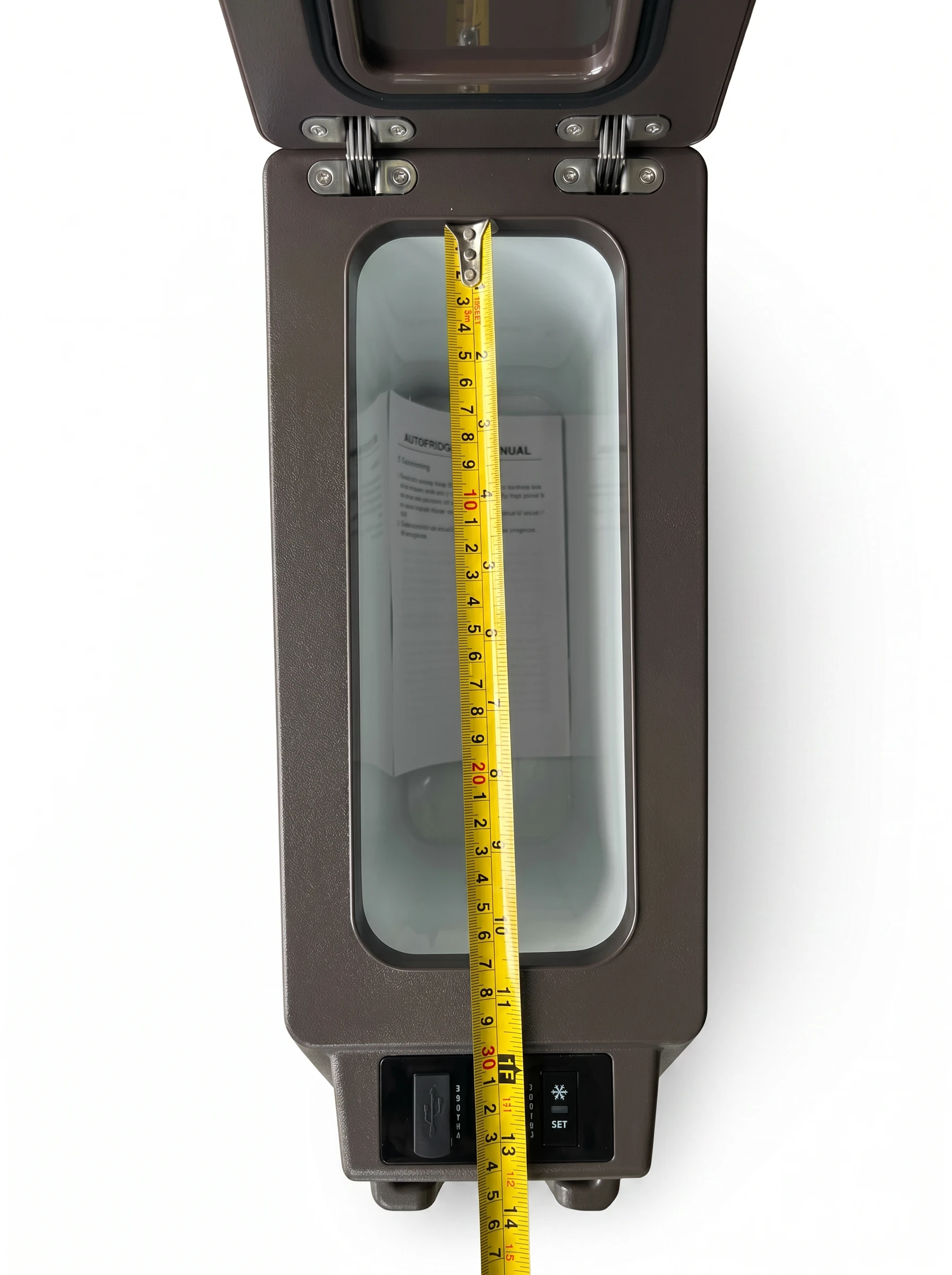 LC71 LC76 centre console fridge interior cavity measurement showing internal depth and width
