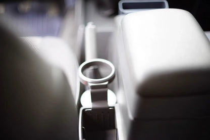 Rear seat view of Toyota Land Cruiser 80 Series center console cup holder mounted in place