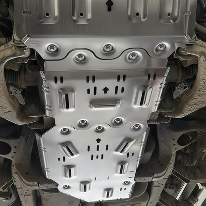Ninja Cruiser LC200 skid plate made of brushed aluminum with ventilation cutouts and mounting hardware.